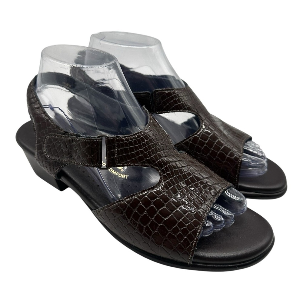 SAS Suntimer Sandals Women's Size 10‎ 8 Brown Croc Embossed Patent Leather Heels
